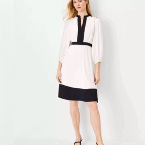 Ann Taylor black and white color block dress with v-neck